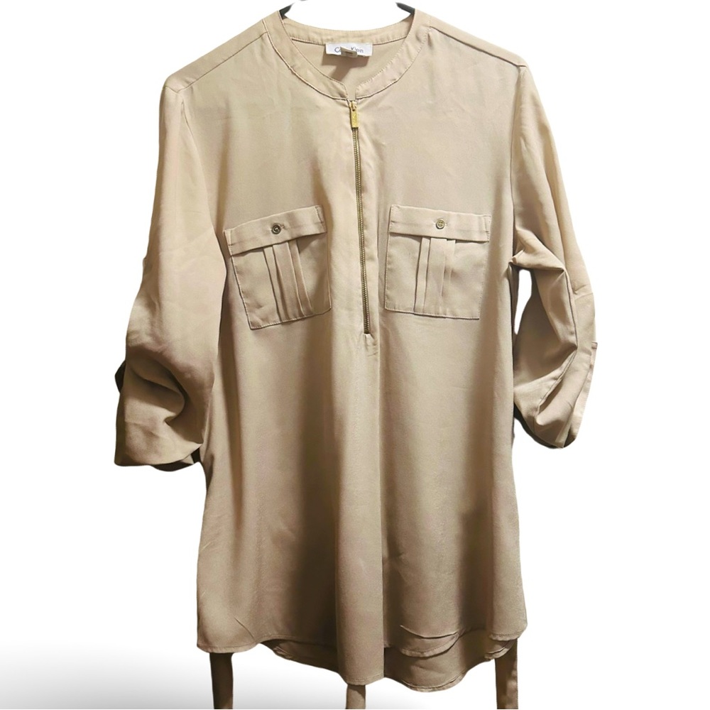 Calvin Klein Casual Tan Brown Blouse Silk